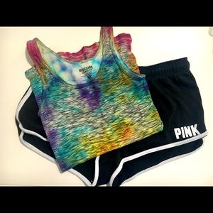 PINK shorts and tie dye tank